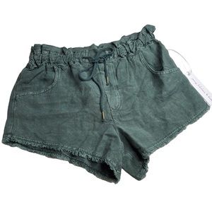 Young Fabulous & Broke YFB Linen Blend Drawstring Shorts Boho Raw Frayed Hem